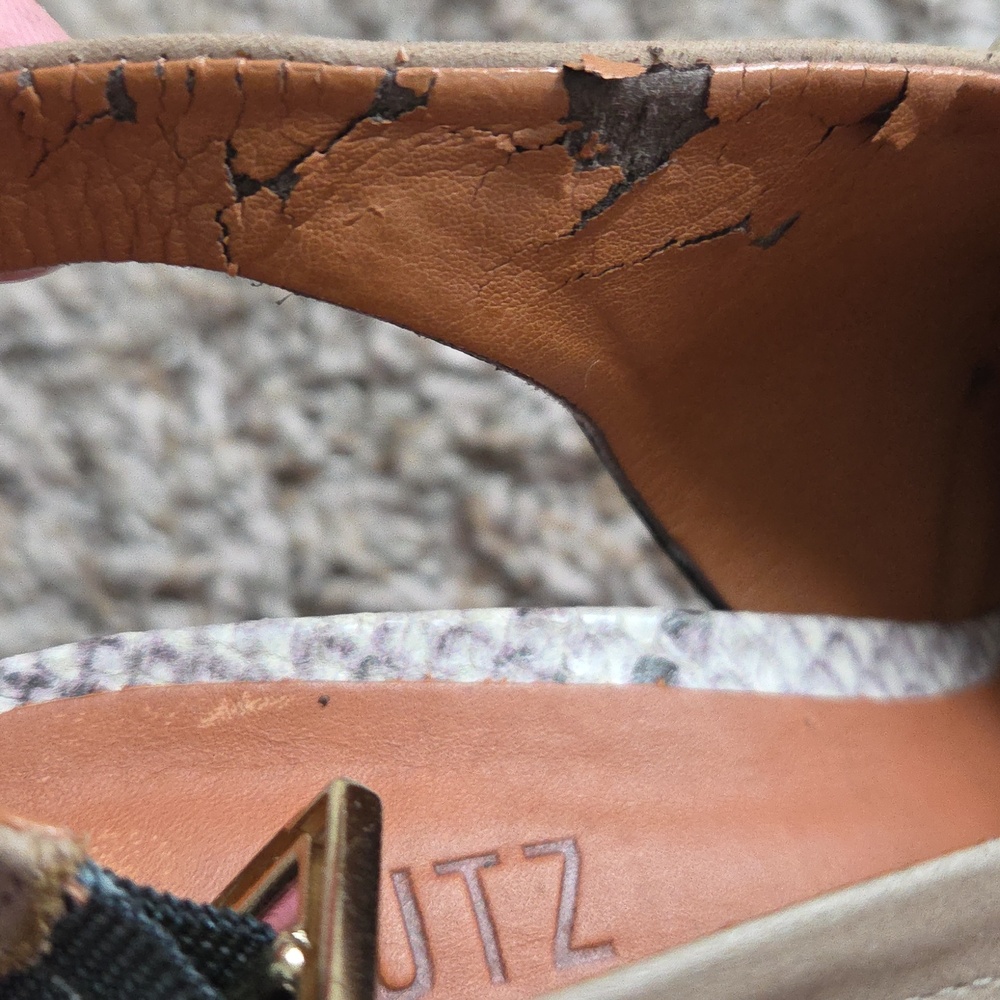 Schutz Snakeskin Studded Slingback Heels Sandals - Picture 5 of 6